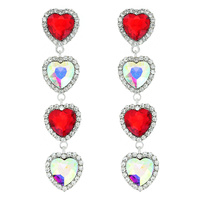 FOUR HEART GEMSTONE WITH RHINESTONE EDGE DROP EARRINGS