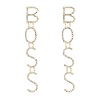 RHINESTONE BOSS WORD DROP EARRINGS