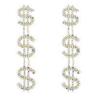 RHINESTONE DOLLAR SIGN DROP EARRINGS