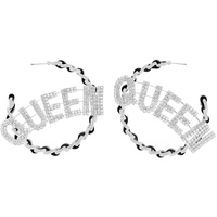 CRYSTAL RHINESTONE QUEEN CHAIN HOOP EARRINGS