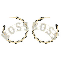 CRYSTAL RHINESTONE BOSS CHAIN HOOP EARRINGS