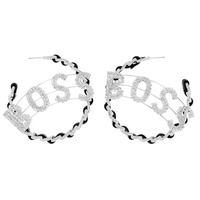 CRYSTAL RHINESTONE BOSS CHAIN HOOP EARRINGS