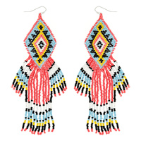 WESTERN NATIVE AMERICAN SEED BEAD DANGLE EARRINGS