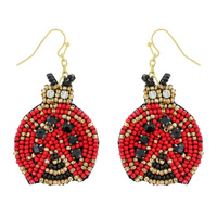 LADYBUG SEED BEAD DANGLE EARRINGS
