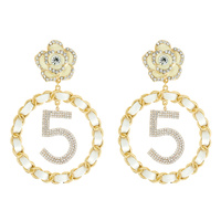 FLOWER ROSE WITH RHINESTONE NUMBER 5 DANGLE EARRINGS