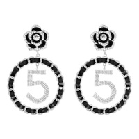 FLOWER ROSE WITH RHINESTONE NUMBER 5 DANGLE EARRINGS