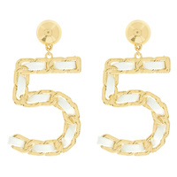 NUMBER 5 CHAIN LEATHER EARRINGS