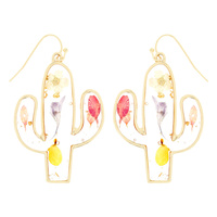 NATURAL DRIED FLOWER CACTUS EARRINGS RESIN FLORAL JEWELRY