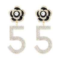FASHION FLOWER RHINESTONE NUMBER 5 DROP EARRINGS