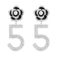 FASHION FLOWER RHINESTONE NUMBER 5 DROP EARRINGS