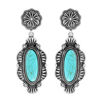 WESTERN STYLE OVAL TURQUOISE STONE DANGLE EARRINGS
