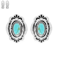 WESTERN OVAL TURQUOISE CLIP ON EARRINGS