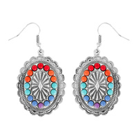 WESTERN CONCHO WITH SYNTHETIC TURQUOISE STONE DANGLE EARRINGS