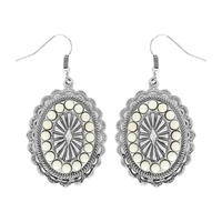 WESTERN CONCHO WITH SYNTHETIC TURQUOISE STONE DANGLE EARRINGS