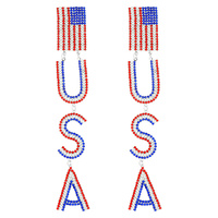 PATRIOTIC USA AMERICAN FLAG RHINESTONE DANGLE EARRINGS