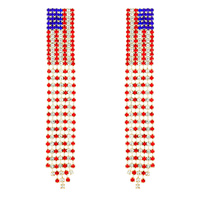 PATRIOTIC USA AMERICAN FLAG RHINESTONE FRINGE EARRINGS