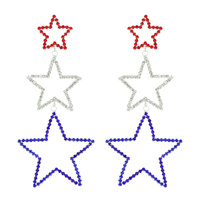PATRIOTIC USA AMERICAN FLAG COLOR RHINESTONE TRIPLE STAR DANGLE EARRINGS
