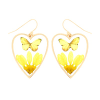 BUTTERFLY AND NATURAL DRIED FLOWER HEART EARRINGS RESIN FLORAL JEWELRY