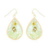 RESIN SEASHELL TEARDROP DANGLE EARRINGS OCEAN BEACH JEWELRY