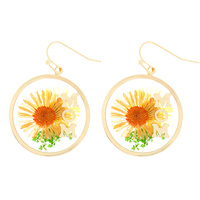 MOM NATURAL DRIED FLOWER ROUND EARRINGS RESIN FLORAL JEWELRY