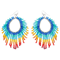 WESTERN NATIVE AMERICAN STYLE SEED BEAD FRINGE HOOP EARRINGS