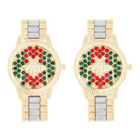 BEE GREEN AND RED RHINESTONE WRIST WATCH CLOCK DROP EARRINGS