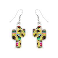 WESTERN CACTUS SUNFLOWER SERAPE STRIPE DANGLE EARRINGS