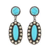 WESTERN 2-TIER TURQUOISE SEMI STONE  OVAL CONCHO DANGLE AND DROP EARRINGS