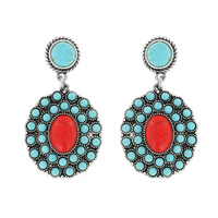 WESTERN SQUASH BLOSSOM TURQUOISE DANGLE EARRINGS