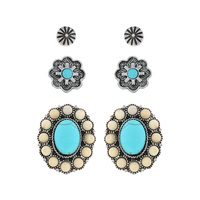 WESTERN 3-PAIR TURQUOISE SEMI STONE CONCHO ASSORTED EARRINGS SET