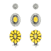 3PAIR WESTERN STYLE SQUASH BLOSSOM TURQUOISE POST EARRINGS