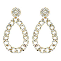 CRYSTAL RHINESTONE  CHAIN LINK TEARDROP HOOP EARRINGS