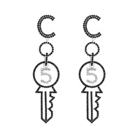 RHINESTONE KEY WITH C NUMBER 5 DANGLE EARRINGS