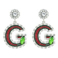 GREEN AND RED COLOR RHINESTONE " G " DANGLE EARRINGS