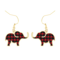 RED AND BLACK HOUNDSTOOTH ELEPHANT DANGLE EARRINGS