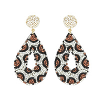 LEOPARD CHEETAH SEED BEAD TEARDROP DANGEL EARRINGS