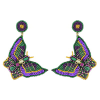 Mardi Gras Seed Bead Earrings Butterfly