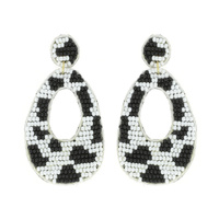 WESTERN SEED BEAD COW NATIVE AMERICAN TEARDROP EARRINGS