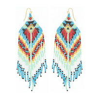 WESTERN NATIVE AMERICAN AZTEC SEED BEAD FRINGE EARRINGS