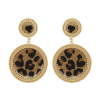 LEOPARD CHEETAH PRINT ROUND DANGLE EARRINGS