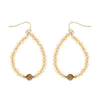 FASHION BEADED TEARDROP DANGLE EARRINGS WITH SEMI-PRECIOUS STONE