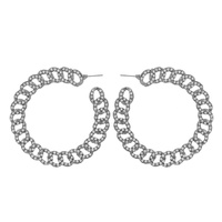 90S STYLE 60MM RHINESTONE PAVE CHAIN LINK OPEN HOOP EARRINGS