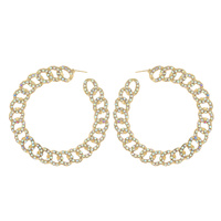 90S STYLE 60MM RHINESTONE PAVE CHAIN LINK OPEN HOOP EARRINGS