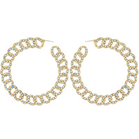 90S STYLE 80MM RHINESTONE PAVE CHAIN LINK OPEN HOOP EARRINGS