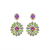 EVENING GLAM FLORAL MULTICOLOR CRYSTAL GEM DANGLE EARRINGS