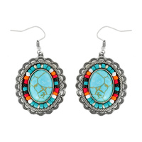 WESTERN OVAL TURQUOISE SERAPE SEED BEAD DANGLE EARRINGS WEST NATIVE AMERICAN AUTHENTIC JEWELRY