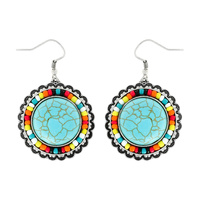 WESTERN ROUND TURQUOISE SERAPE SEED BEAD DANGLE EARRINGS WEST NATIVE AMERICAN AUTHENTIC JEWELRY