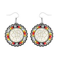 WESTERN ROUND TURQUOISE SERAPE SEED BEAD DANGLE EARRINGS WEST NATIVE AMERICAN AUTHENTIC JEWELRY