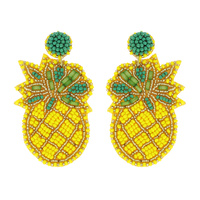 BEADED TROPICAL FRUIT PINEAPPLE SEED BEAD DANGLE EARRINGS