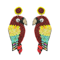 BEADED TROPICAL BIRD PARROT SEED BEAD DANGLE EARRINGS